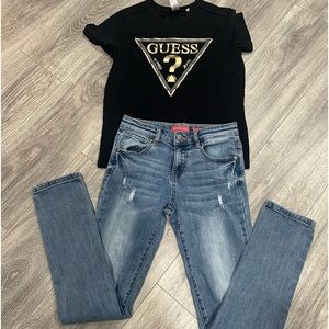 Bundle Guess Kids Skinny Jeans & Black Shirt